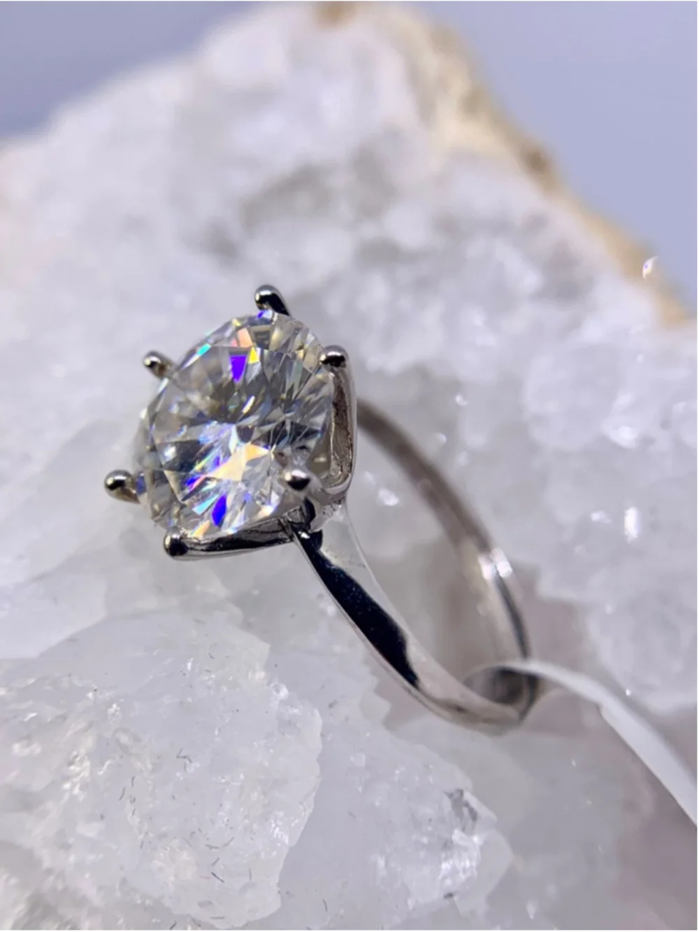 Adjustable Moissanite Ring 5 Ct Brilliant Round Cut Solitaire GRA 925 Silver